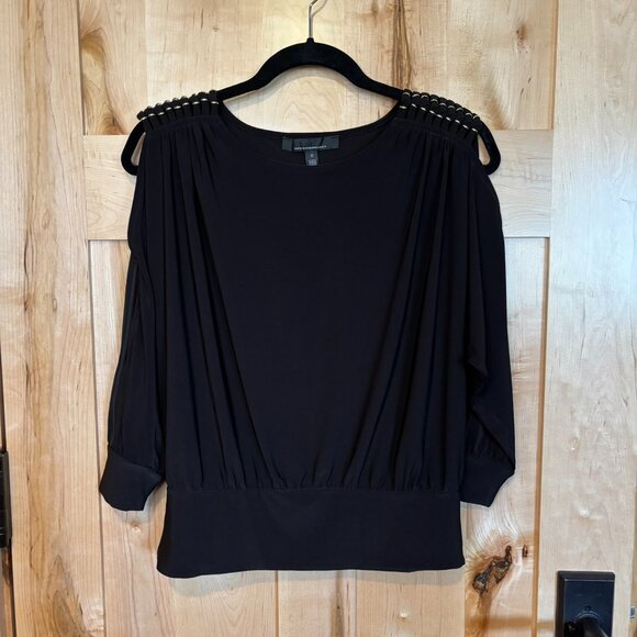 White House Black Market Matte Jersey Split Sleeve Top S Black 570349978 - Picture 3 of 8